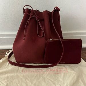 Mansur Gavriel Suede Bucket Bag in burgundy